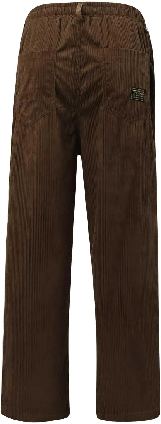 Men's Corduroy Pants Drawstring Elastic Waist Cargo Pants Tapered Jogger Streetwear Sweatpants Trousers with Pockets