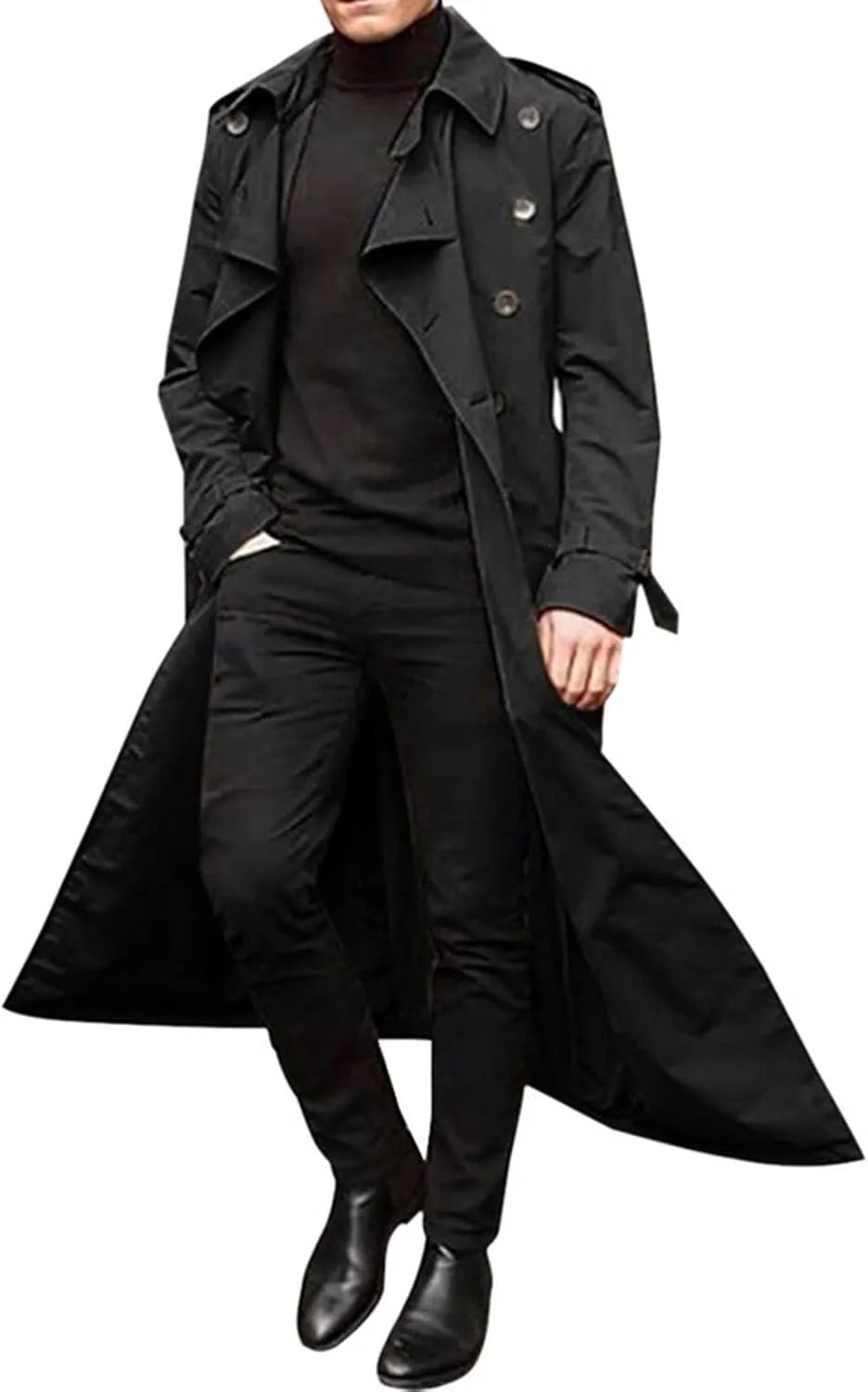 Men's Double Breasted Trench Coat Oversized Casual Windbreaker Lapel Long Jacket Belted Windbreaker Slim Fit Overcoat