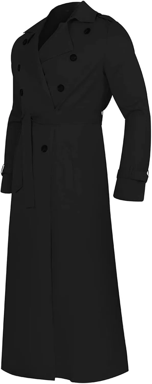 Men's Double Breasted Trench Coat Oversized Casual Windbreaker Lapel Long Jacket Belted Windbreaker Slim Fit Overcoat