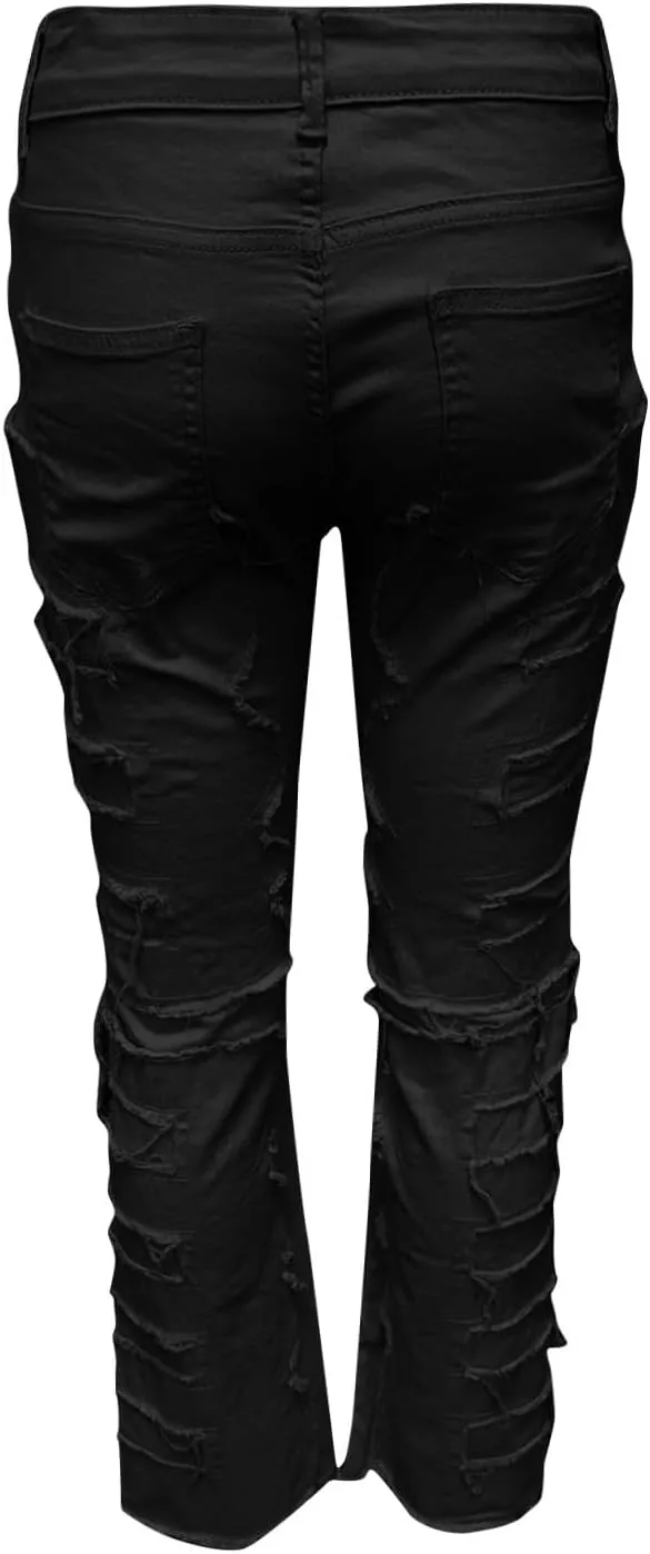 Men's Ripped Distressed Destroyed Straight Fit Skinny Stretchy Slim Fit Stacked Hip Hop Trousers Fashion Streetwear