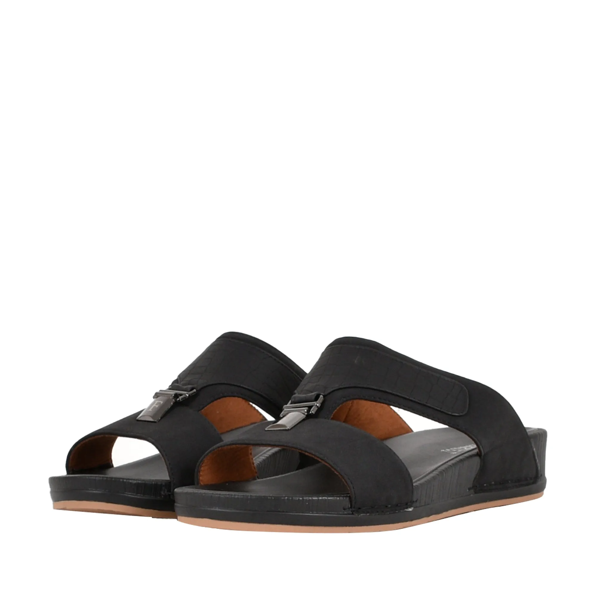 Mens Textured Buckle Detail Sandals Black
