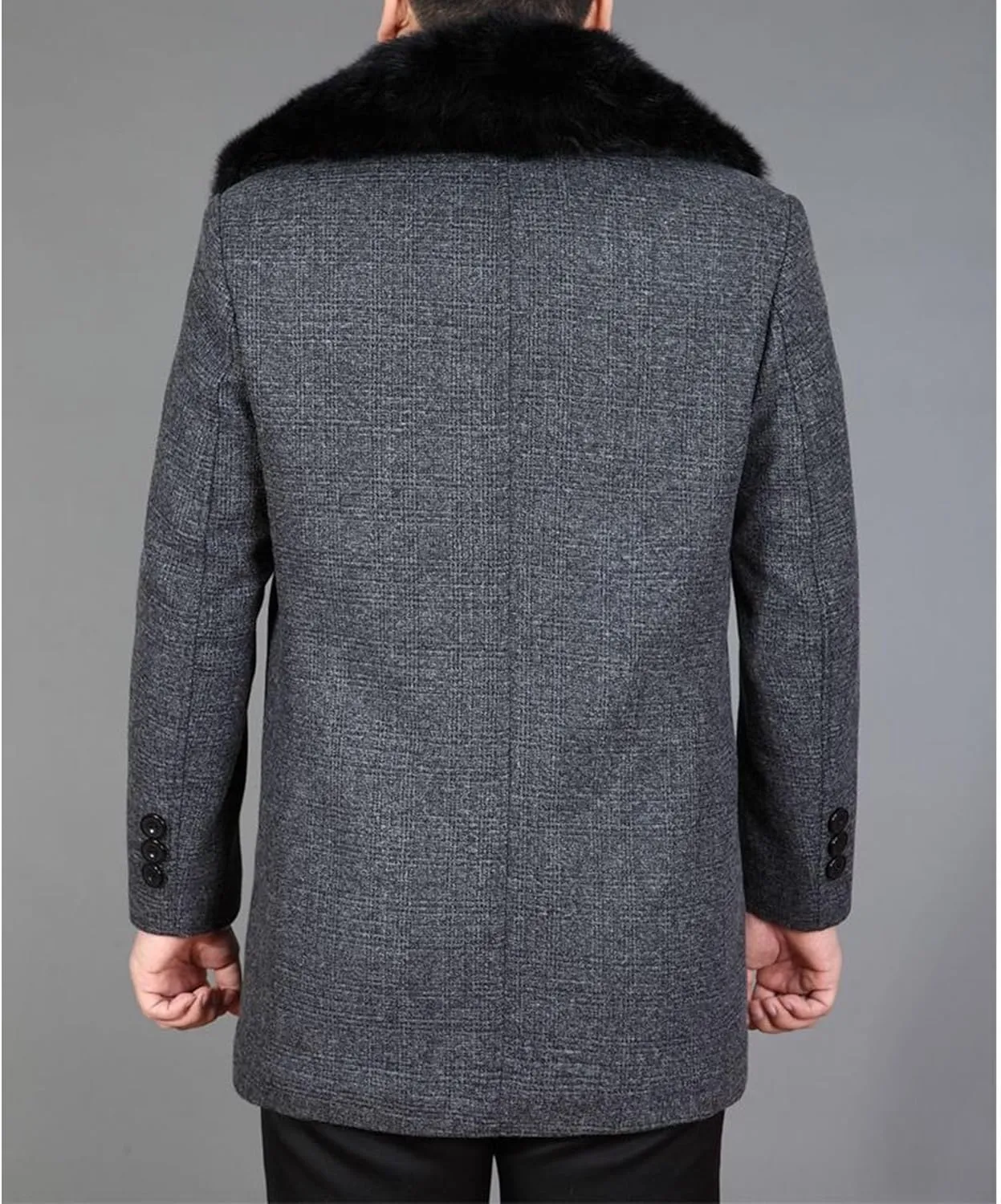 Men's Winter Single Breasted Trench Overcoat Removable Faux Fur Collar Coat Warm Business Long Pea Coat Outwear
