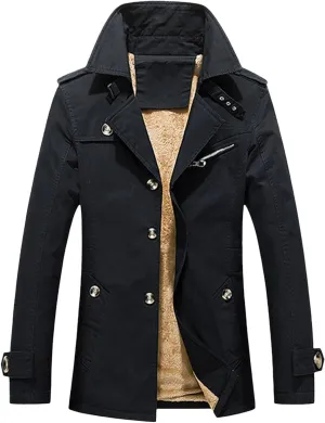 Men's Wool Blend Coats with Zipper, Winter Warm Jacket, Lapel Fleece Work Jacket, Business Windbreaker Pea Coat