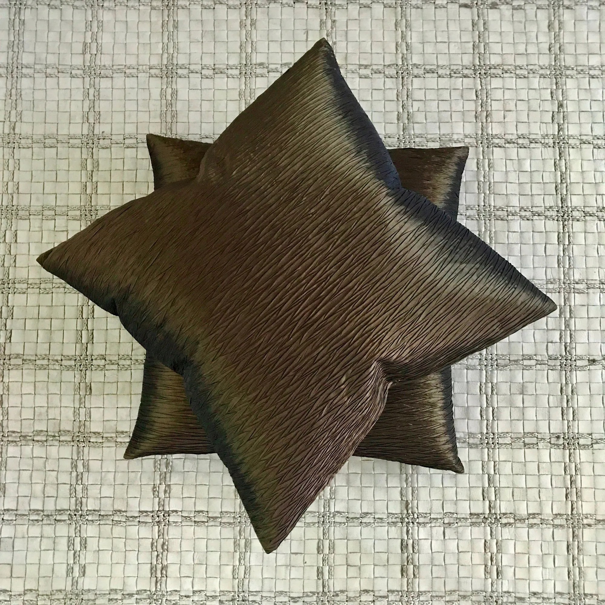 Metallic Forest Green Pleated Silk Throw Pillow Cover 24x24