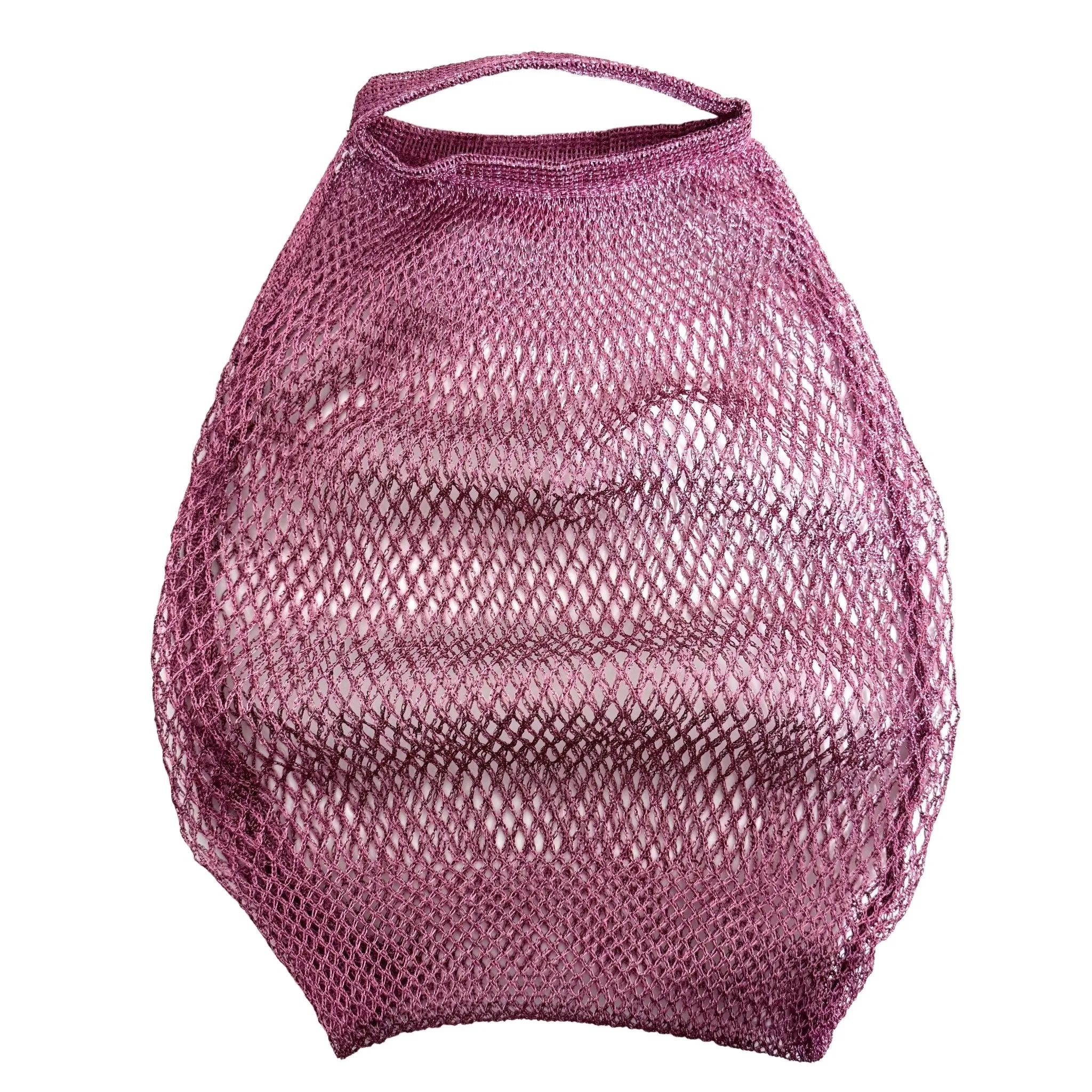 Metallic Purple Mesh Fishnet Tote Bag