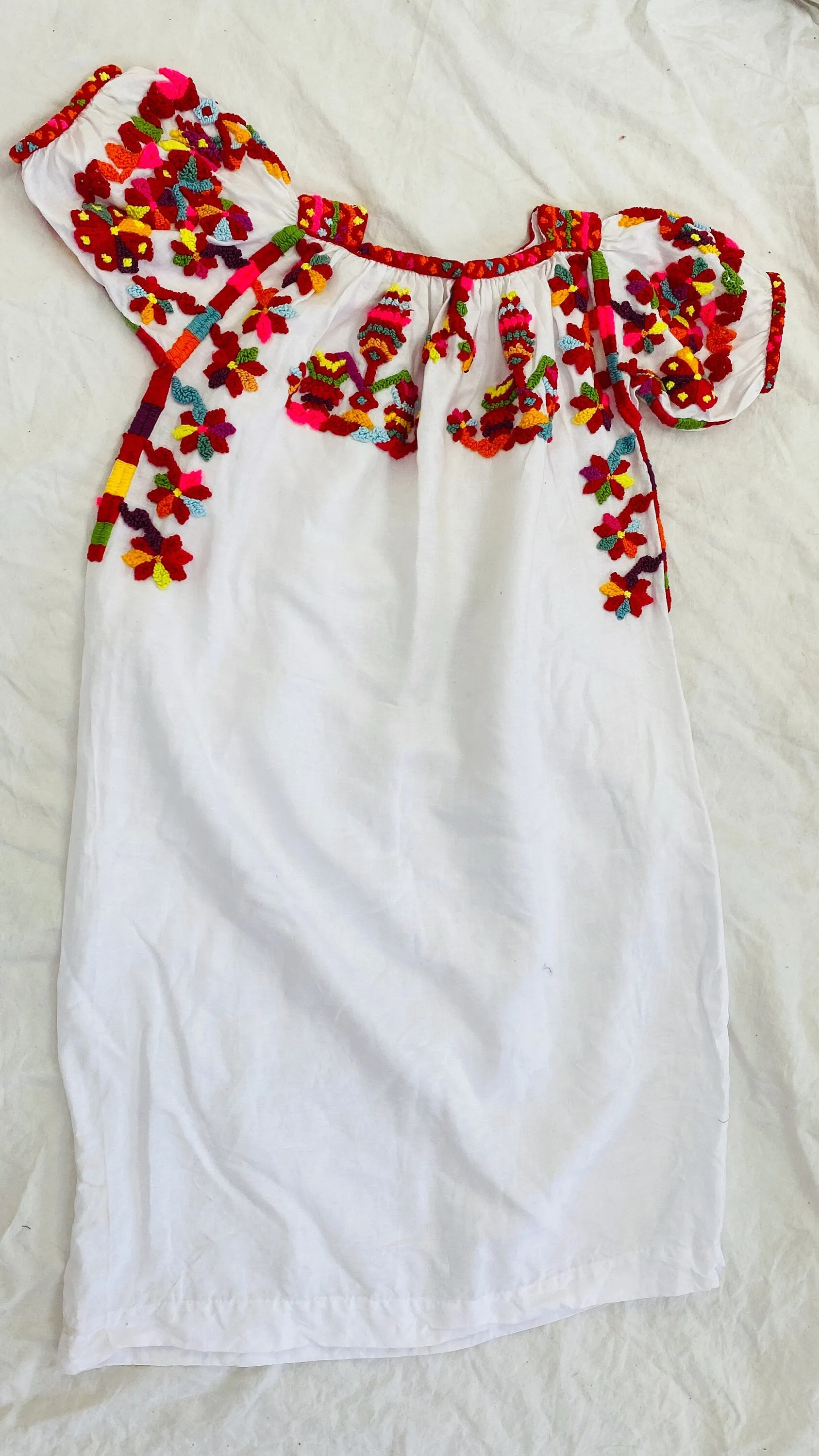 Mexican Otomi Embroidered Dress. Linen. XS-M. 0043