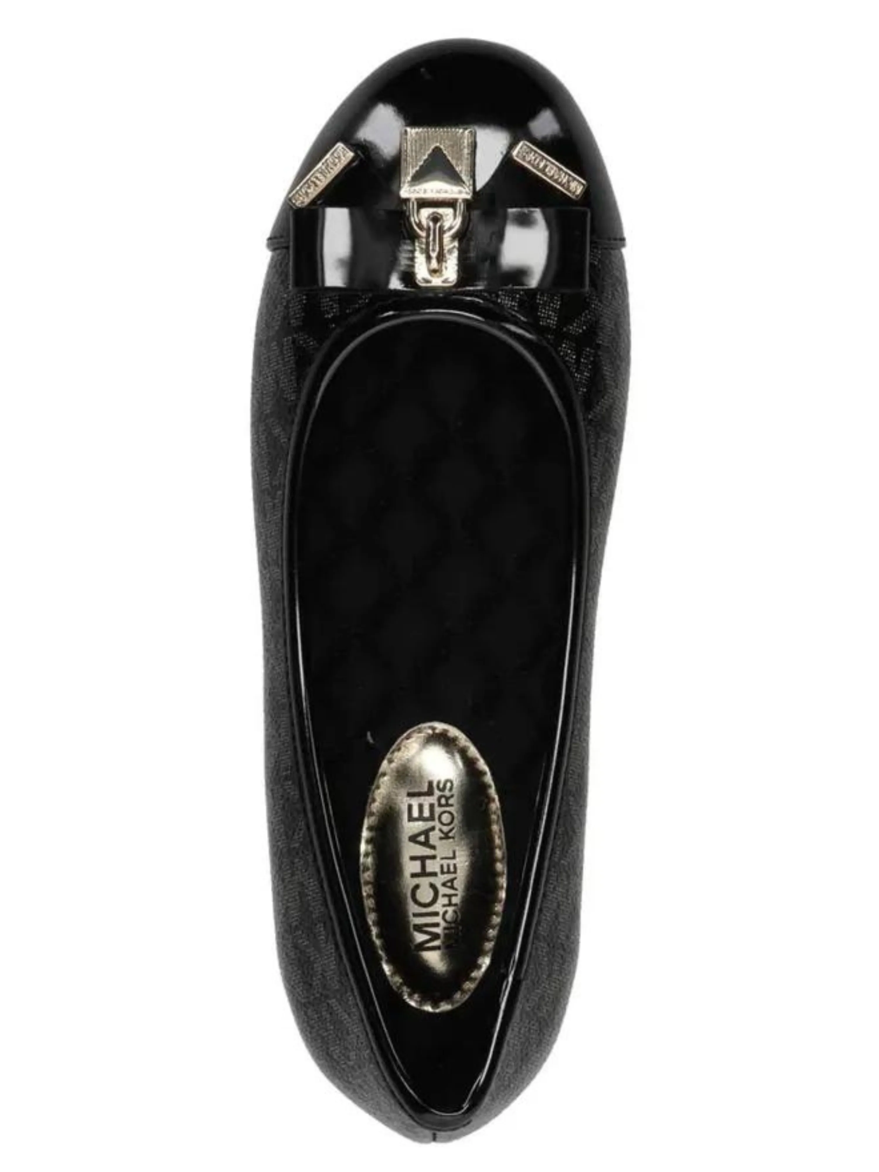 Michael Kors Logo Print Kenya Lock Ballet Shoes Black & Gold_MK100796C-039