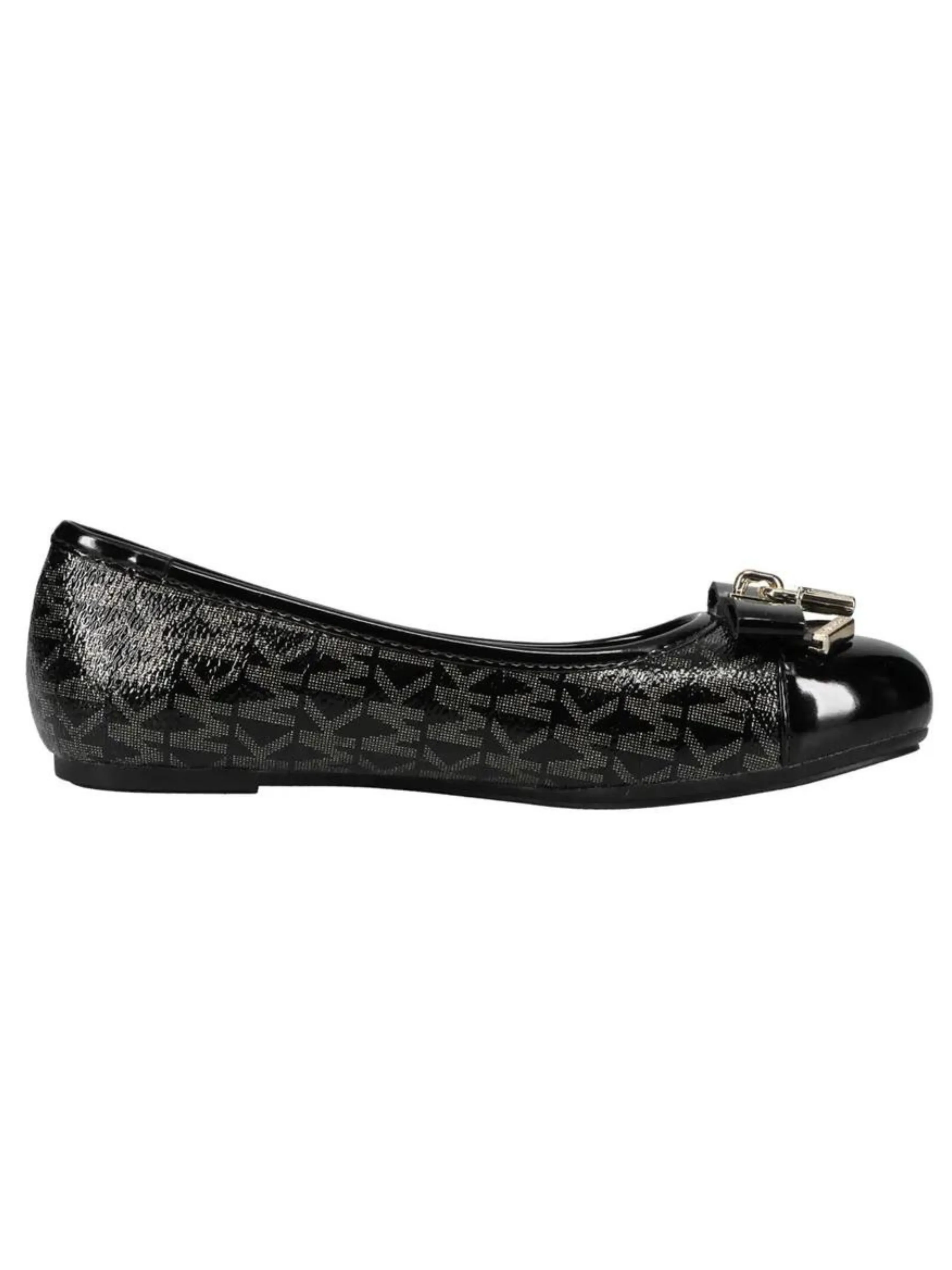 Michael Kors Logo Print Kenya Lock Ballet Shoes Black & Gold_MK100796C-039