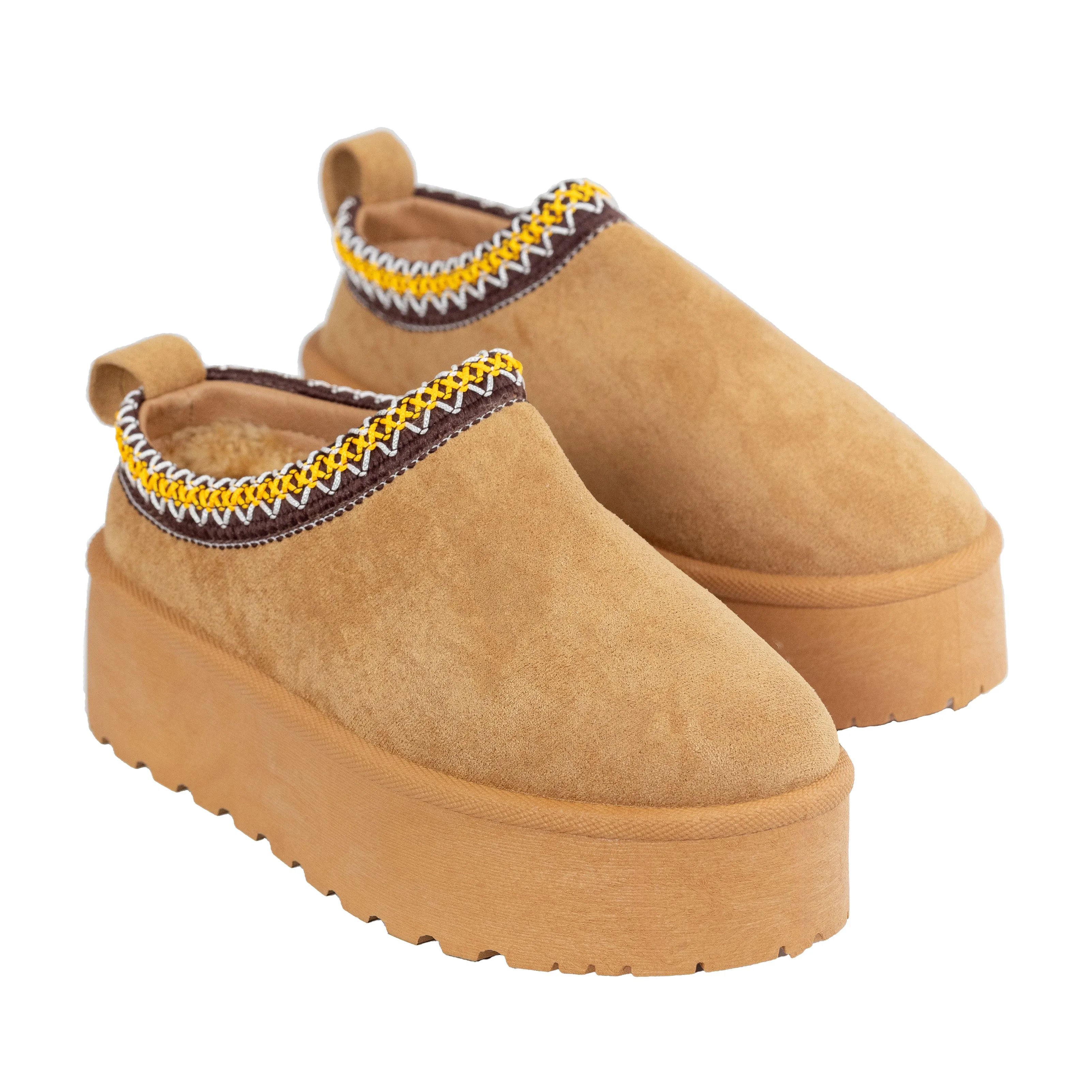 Moon - Flat Slip-On Platform Booties, Thread Detailing, Stylish Winter Footwear, Comfortable & Chic for Casual or Dressy Outfits