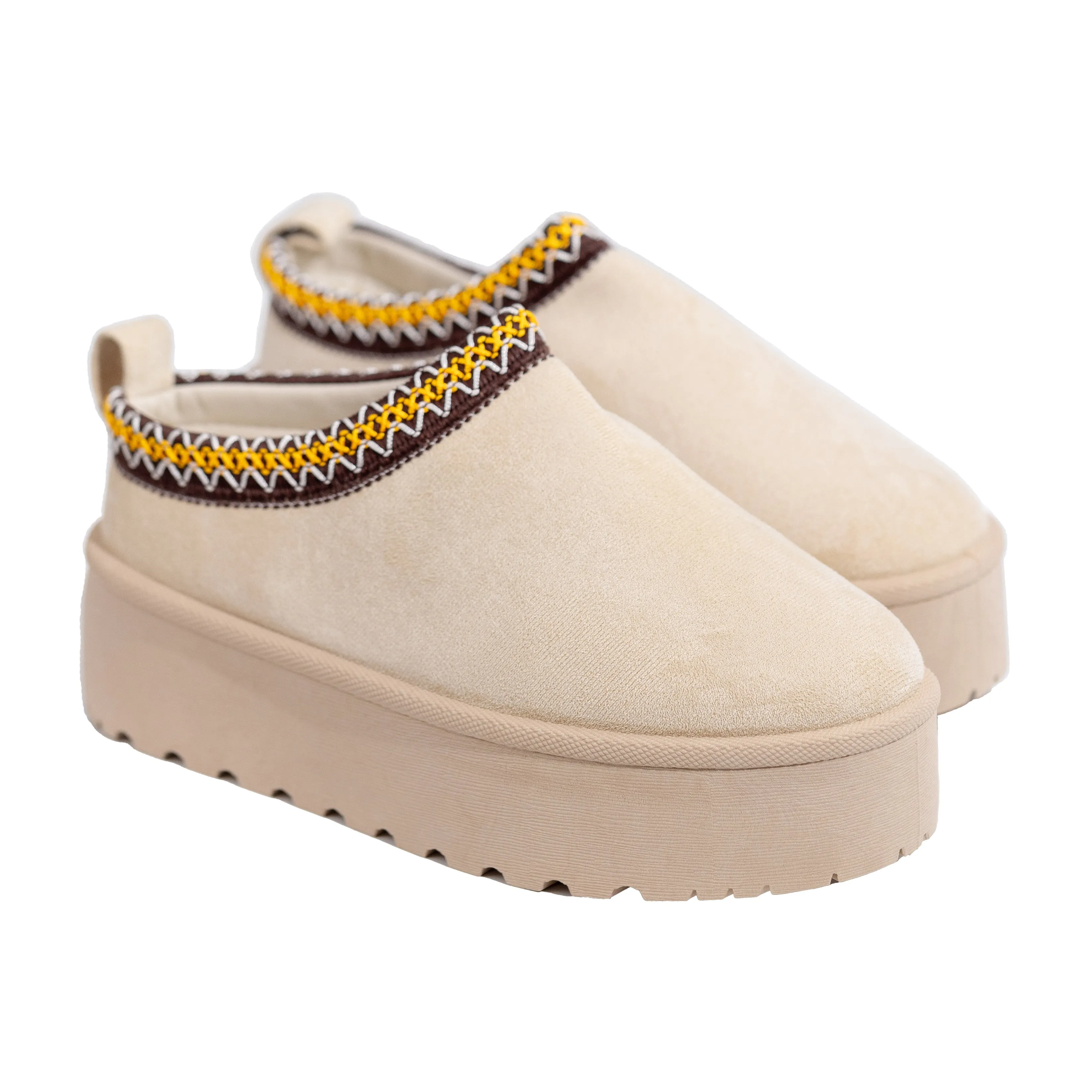 Moon - Flat Slip-On Platform Booties, Thread Detailing, Stylish Winter Footwear, Comfortable & Chic for Casual or Dressy Outfits