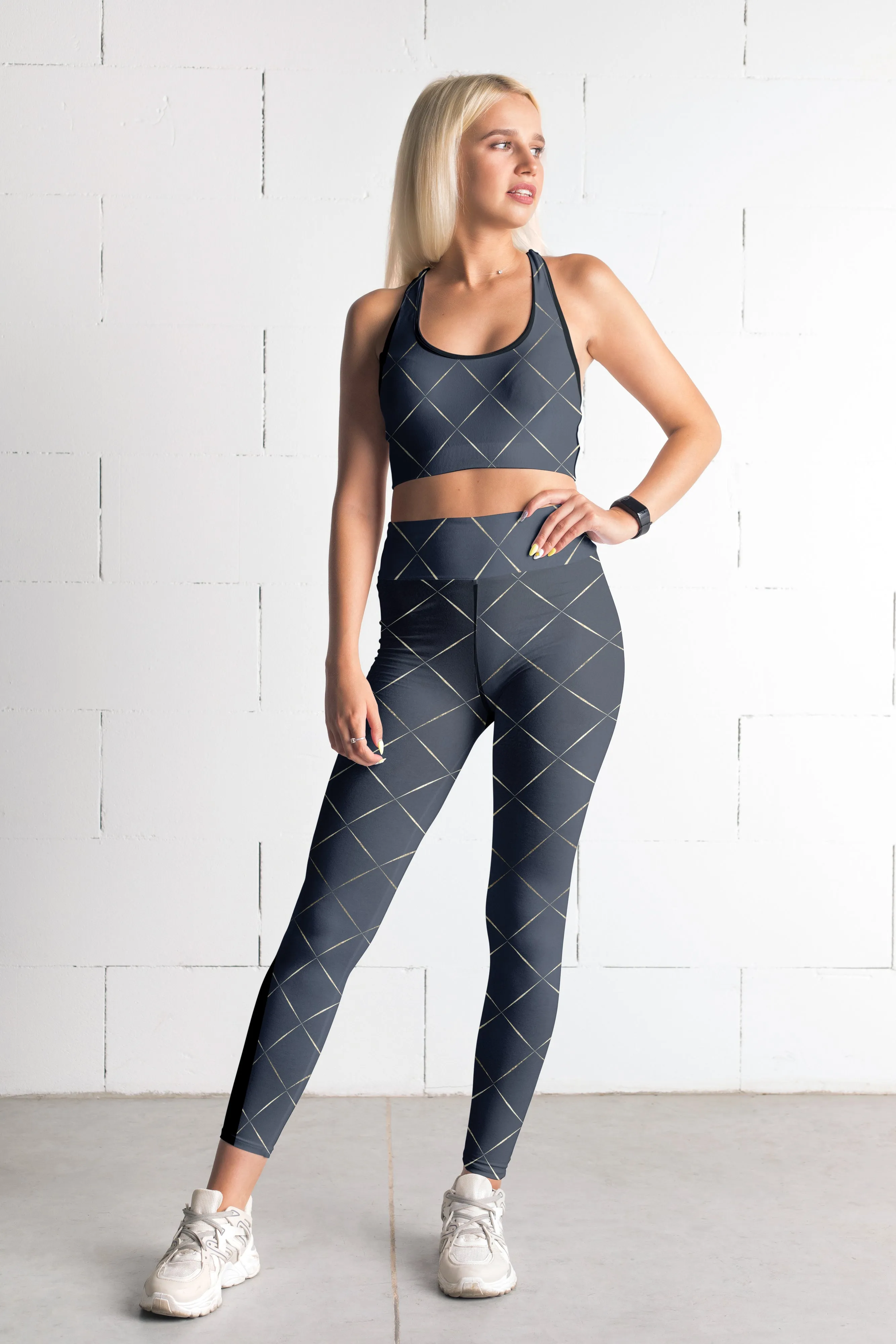Navy Blue Printed Leggings, Capris and Shorts