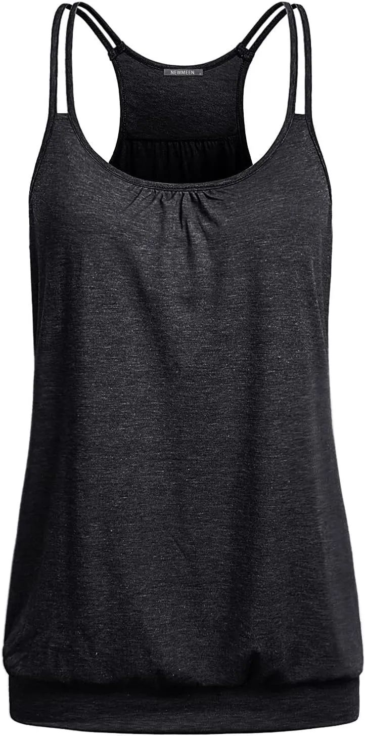 NEWMEEN Women's Scoop Neck Spaghetti Strap Racerback Sports Cami Tank Tops