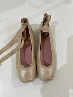 Nude ballerina with ankle tie up ribbon