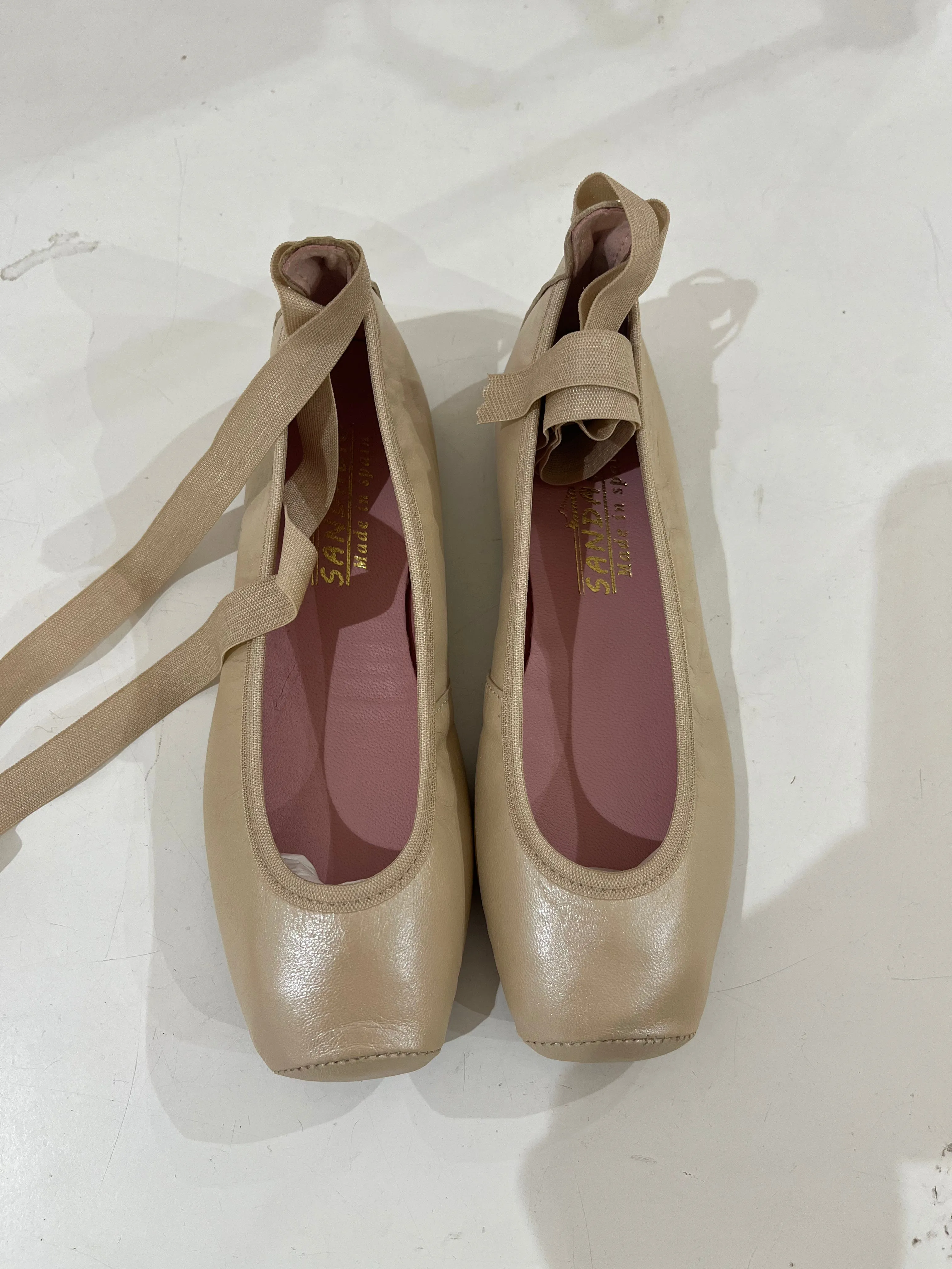 Nude ballerina with ankle tie up ribbon
