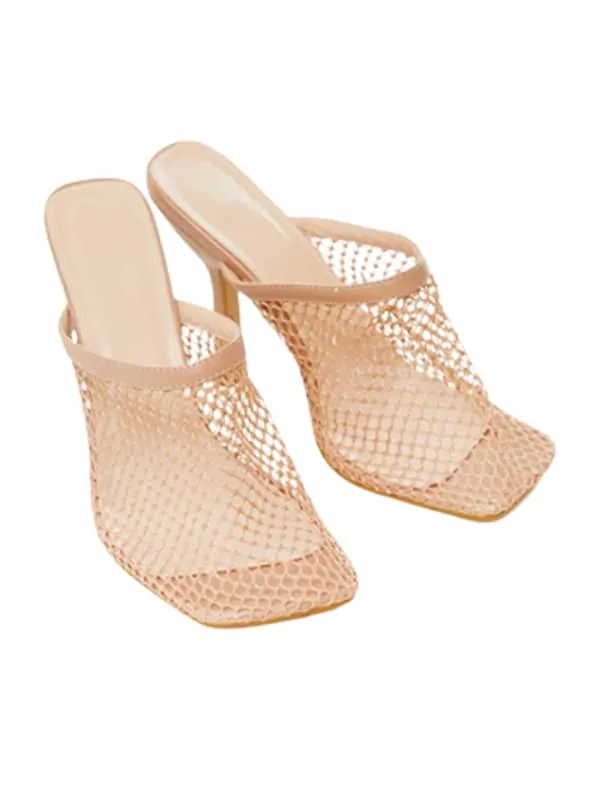 Nylon Mesh Square Toe&Mules