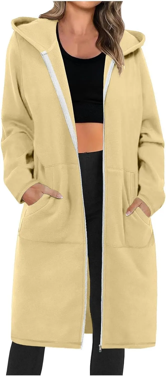 Oversized Hoodies for Women Zip Up Knee Length Tunic Sweatshirts Casual Long Sleeve Hooded Jackets With Pockets