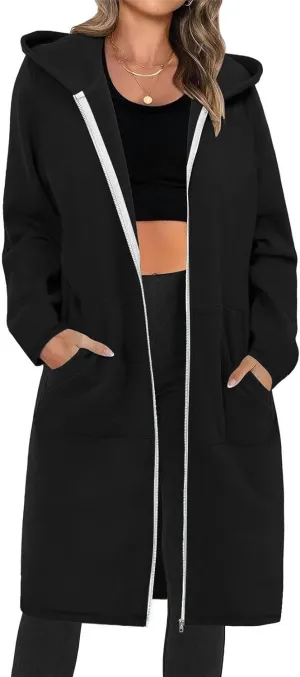 Oversized Hoodies for Women Zip Up Knee Length Tunic Sweatshirts Casual Long Sleeve Hooded Jackets With Pockets