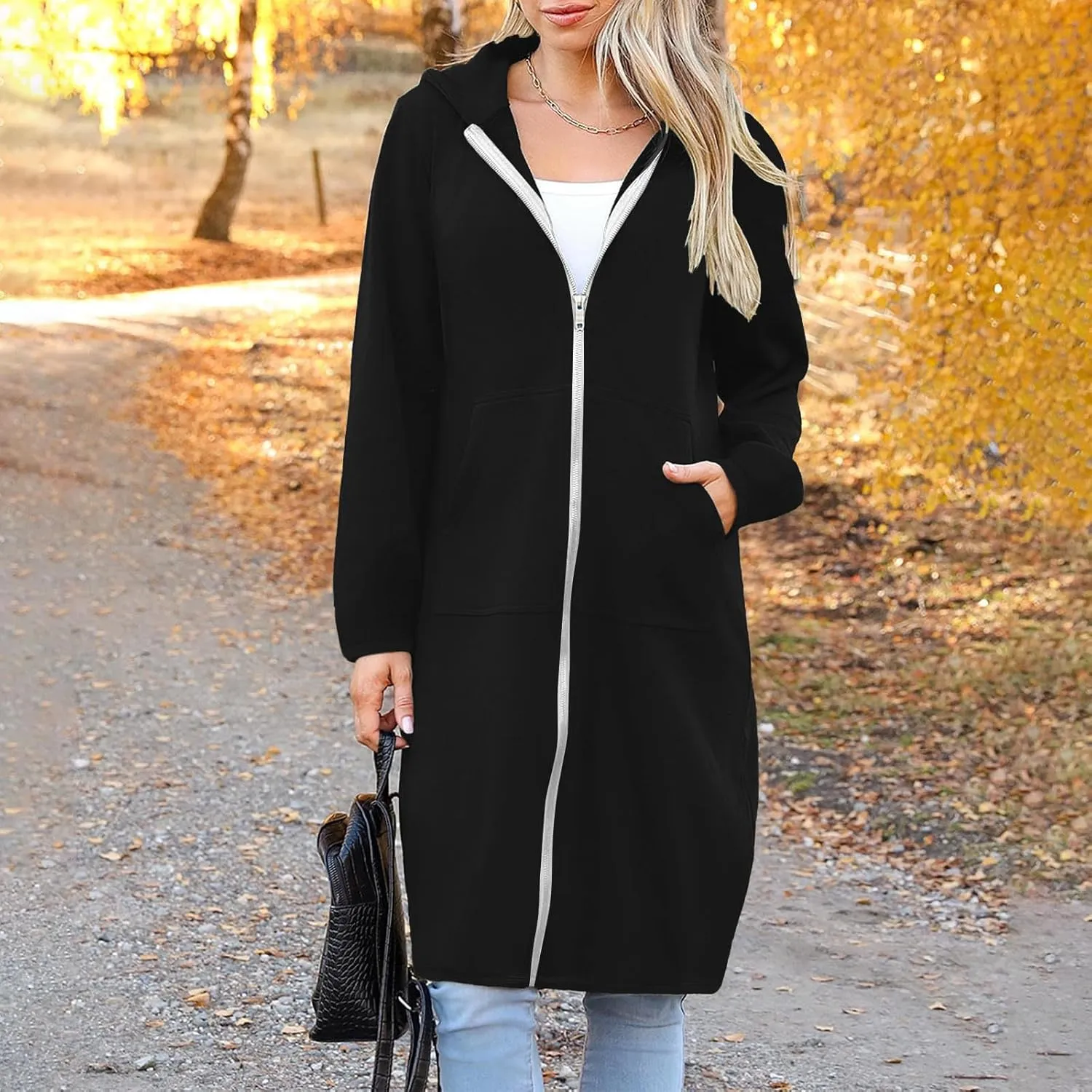 Oversized Hoodies for Women Zip Up Knee Length Tunic Sweatshirts Casual Long Sleeve Hooded Jackets With Pockets