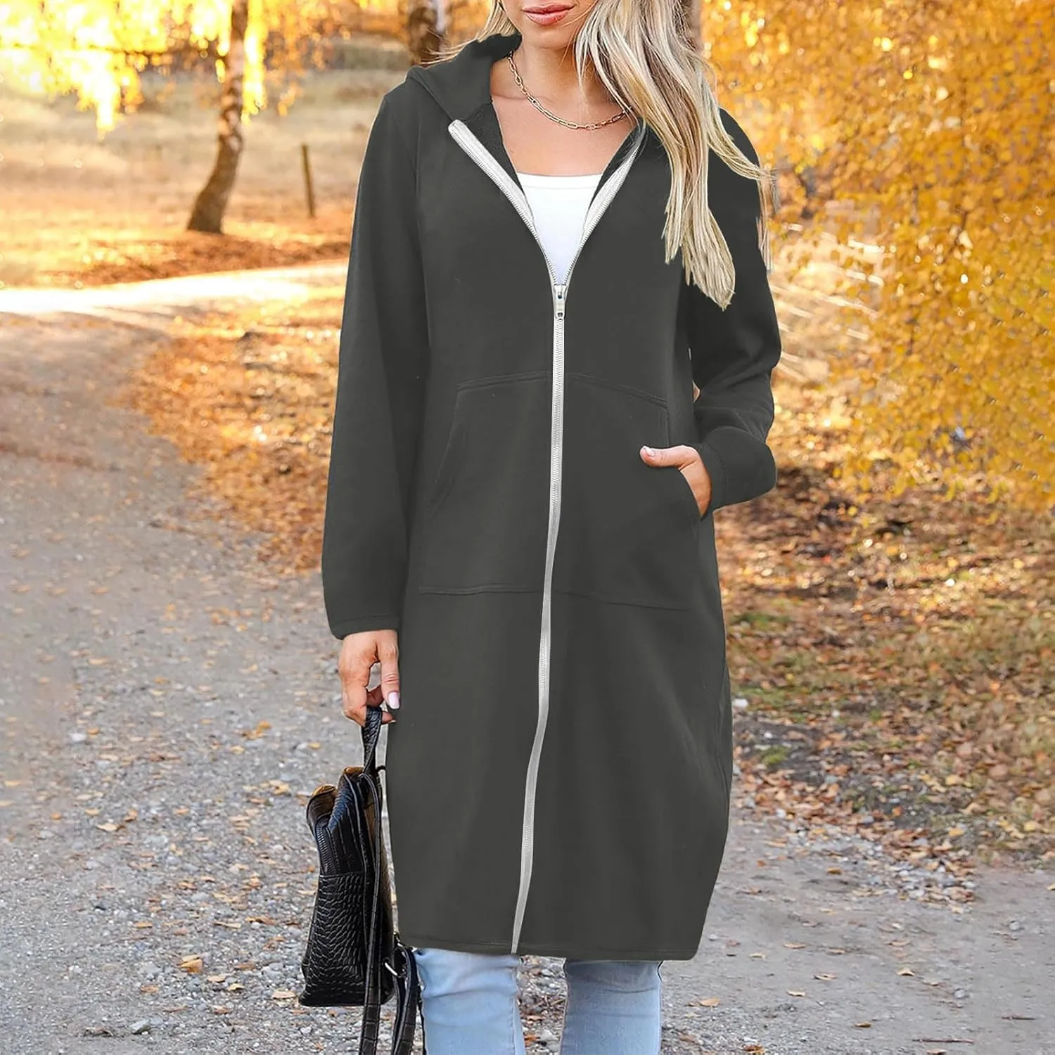 Oversized Hoodies for Women Zip Up Knee Length Tunic Sweatshirts Casual Long Sleeve Hooded Jackets With Pockets