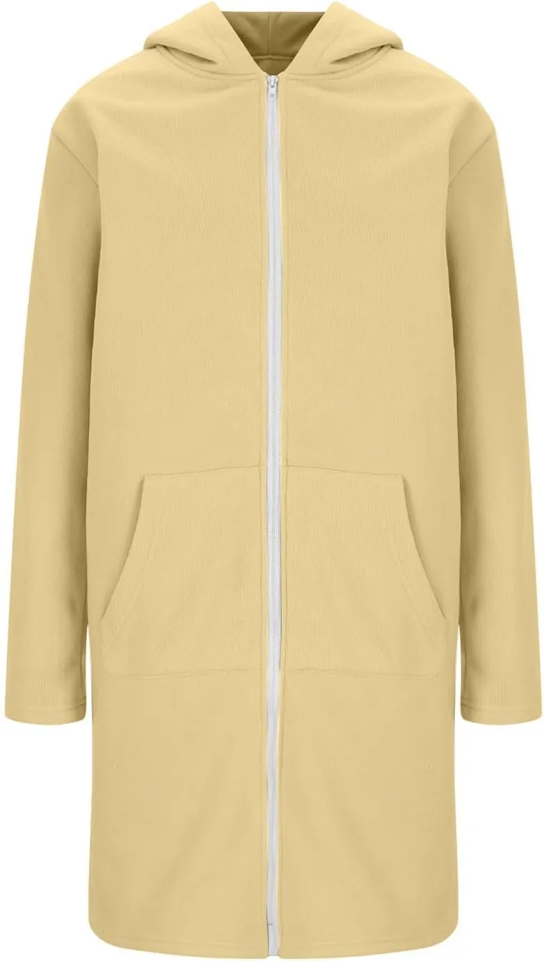Oversized Hoodies for Women Zip Up Knee Length Tunic Sweatshirts Casual Long Sleeve Hooded Jackets With Pockets