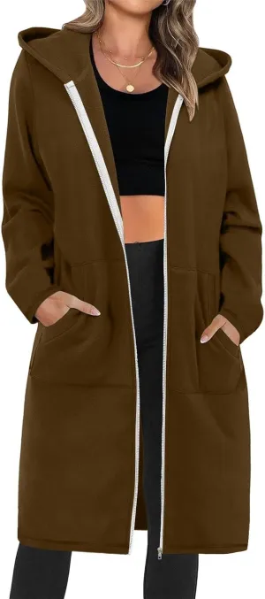 Oversized Hoodies for Women Zip Up Knee Length Tunic Sweatshirts Casual Long Sleeve Hooded Jackets With Pockets