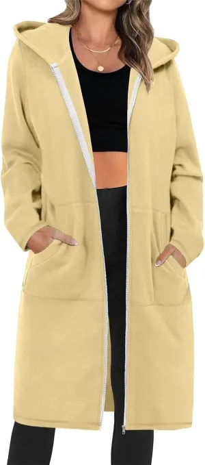 Oversized Hoodies for Women Zip Up Knee Length Tunic Sweatshirts Casual Long Sleeve Hooded Jackets With Pockets
