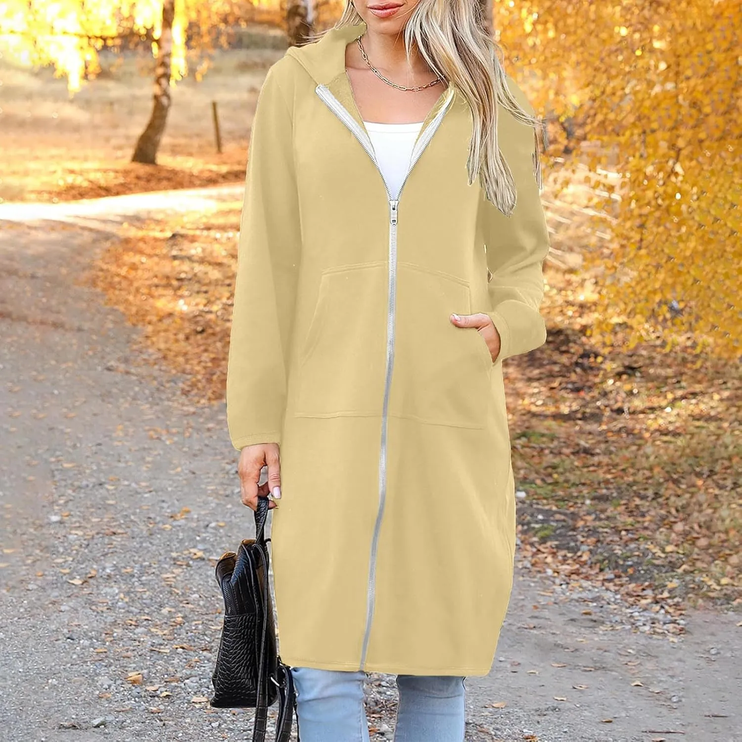 Oversized Hoodies for Women Zip Up Knee Length Tunic Sweatshirts Casual Long Sleeve Hooded Jackets With Pockets