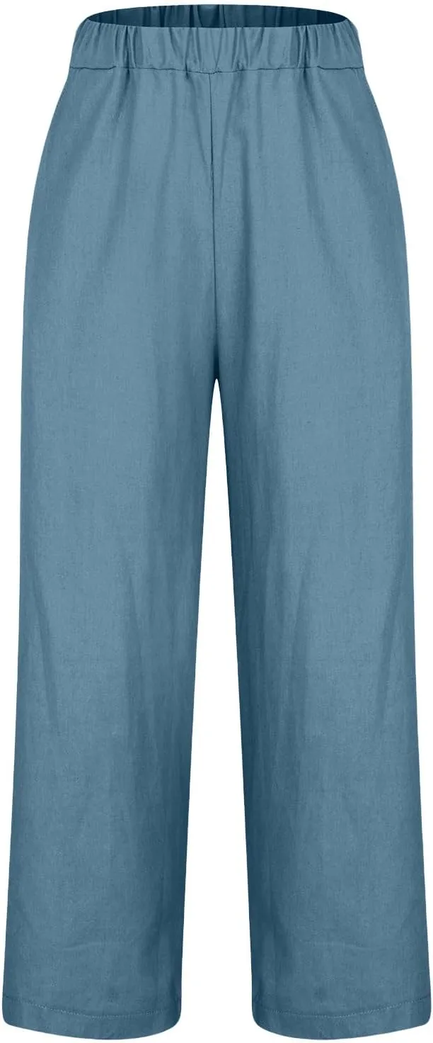 Palazzo Pants for Women Palazzo Wide Leg Cotton Linen Pants 2025 Summer Vacation Beach Long Trousers with Pockets