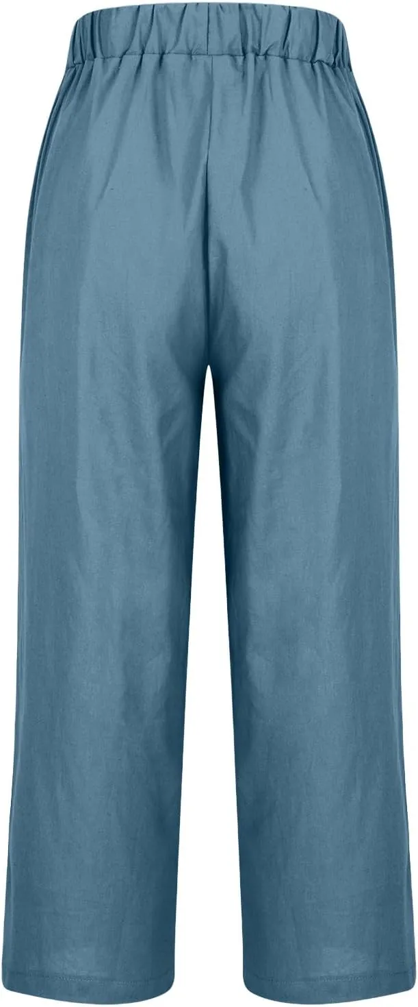 Palazzo Pants for Women Palazzo Wide Leg Cotton Linen Pants 2025 Summer Vacation Beach Long Trousers with Pockets