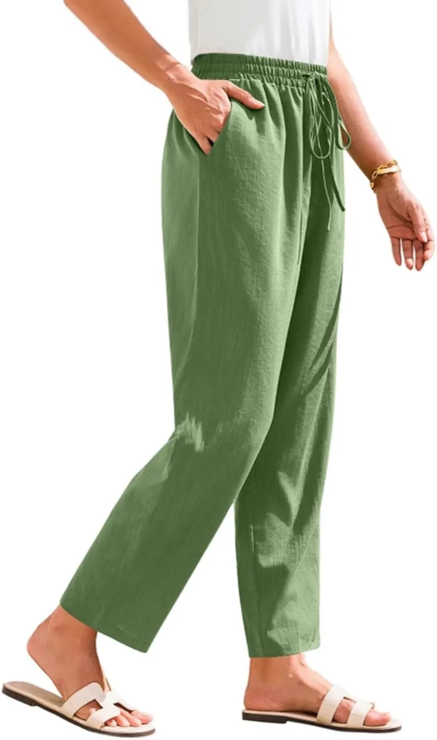 Pants for Women, Linen Print Casual Pants Peasant Straight Leg Cotton Plus