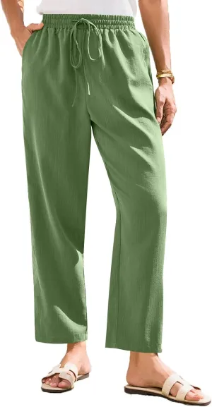 Pants for Women, Linen Print Casual Pants Peasant Straight Leg Cotton Plus