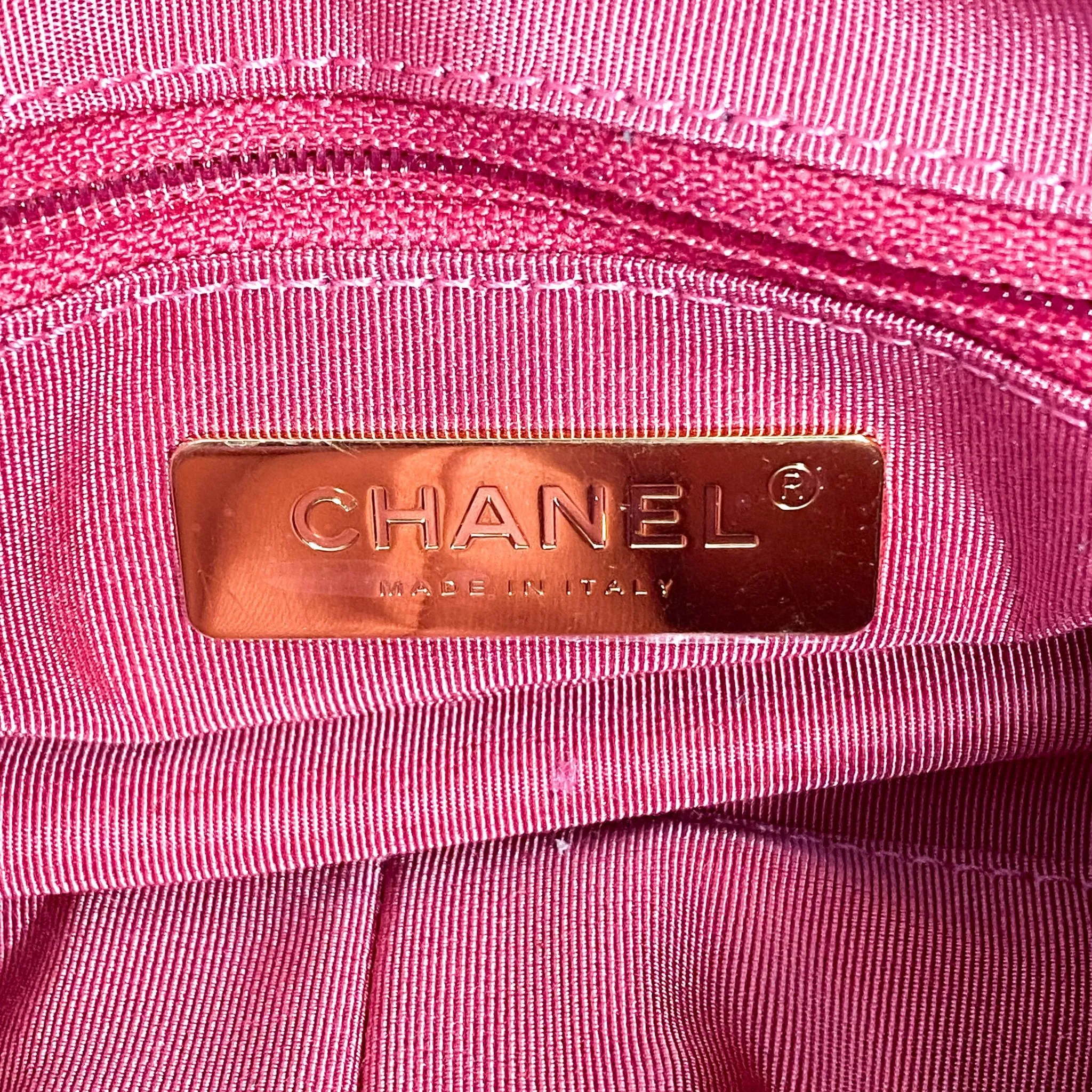 Pink Wool Tweed Logo Fringe Zip Top Shopping Tote Handbag