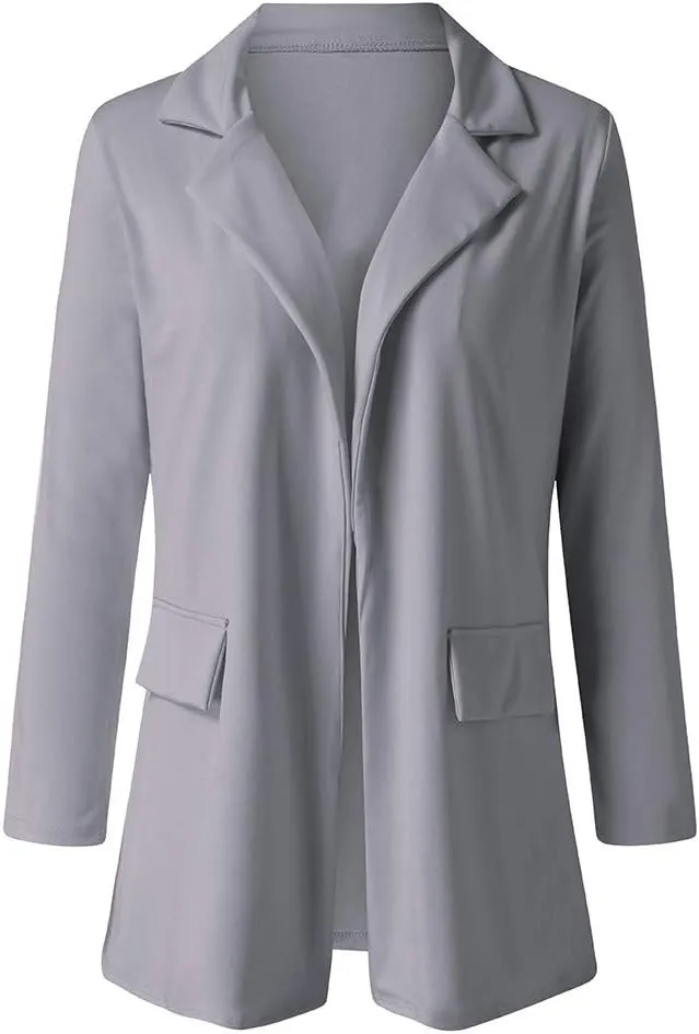 Plus Size Blazers Long Open Front Work Office Stretchy Suit Jackets Cardigans Coats