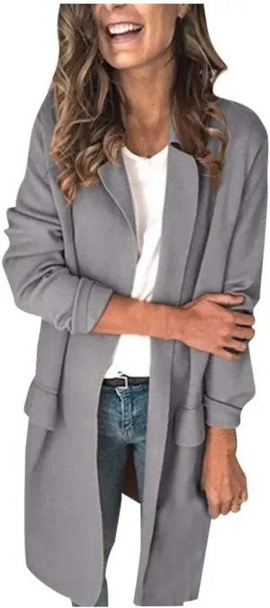 Plus Size Blazers Long Open Front Work Office Stretchy Suit Jackets Cardigans Coats