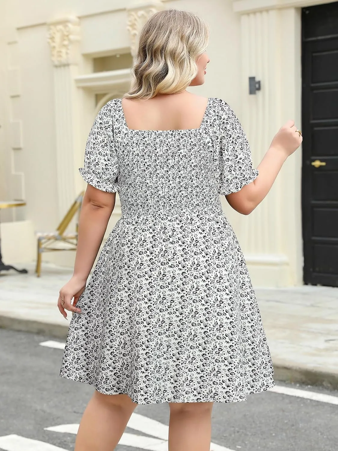 Plus Size Casual Summer Dresses for Curvy Women Smocked Lightweight Woven Midi A-line Sun Dress with Pockets