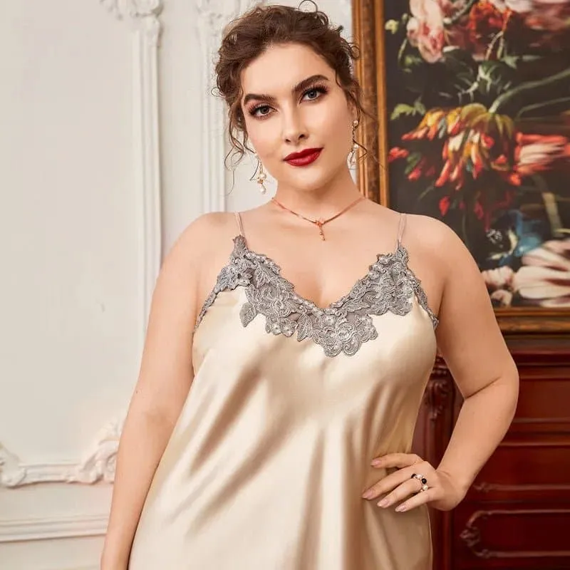 Plus Size Silk Sleepwear for Women - Sleeveless Ankle-Length Nightgown
