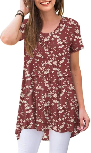 POPYOUNG Women's Summer Long Tunic Top To Wear With Leggings Short Sleeve Shirt Loose Fit Dressy
