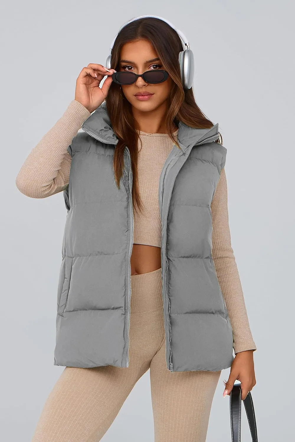 PRETTYGARDEN Women's Puffer Jacket Vests Casual Sleeveless Stand Collar Zip Up Coats Warm Winter Outerwear