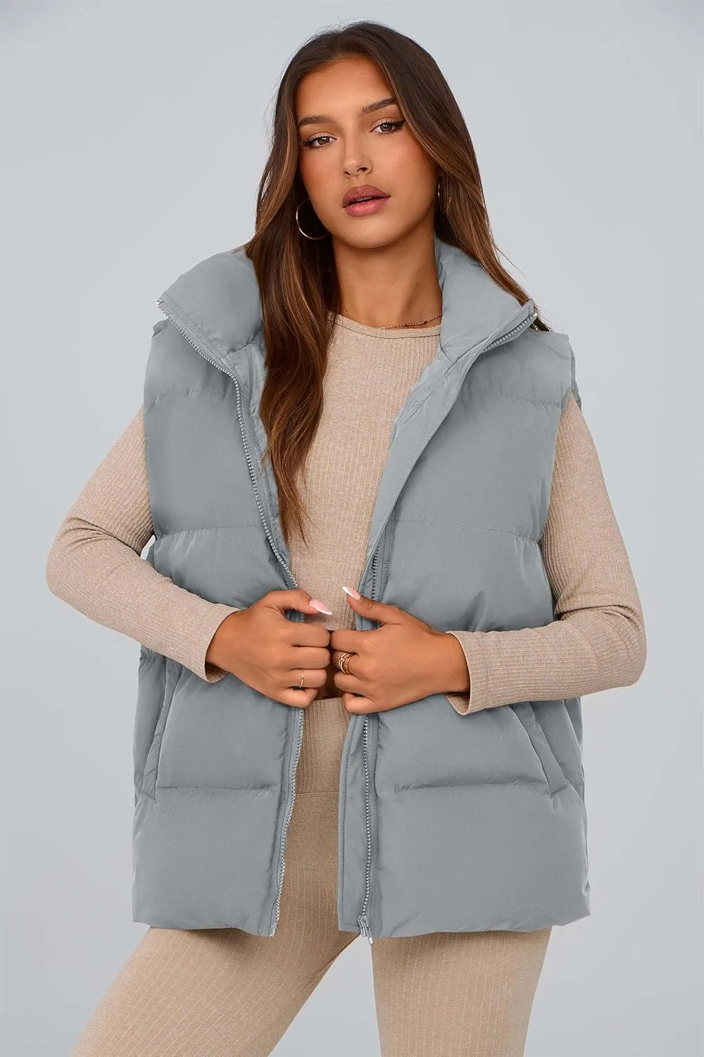 PRETTYGARDEN Women's Puffer Jacket Vests Casual Sleeveless Stand Collar Zip Up Coats Warm Winter Outerwear
