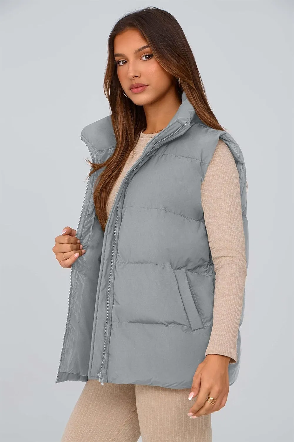 PRETTYGARDEN Women's Puffer Jacket Vests Casual Sleeveless Stand Collar Zip Up Coats Warm Winter Outerwear