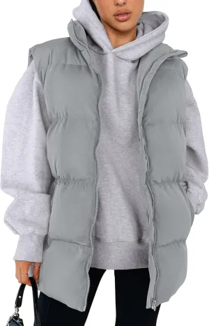 PRETTYGARDEN Women's Puffer Jacket Vests Casual Sleeveless Stand Collar Zip Up Coats Warm Winter Outerwear
