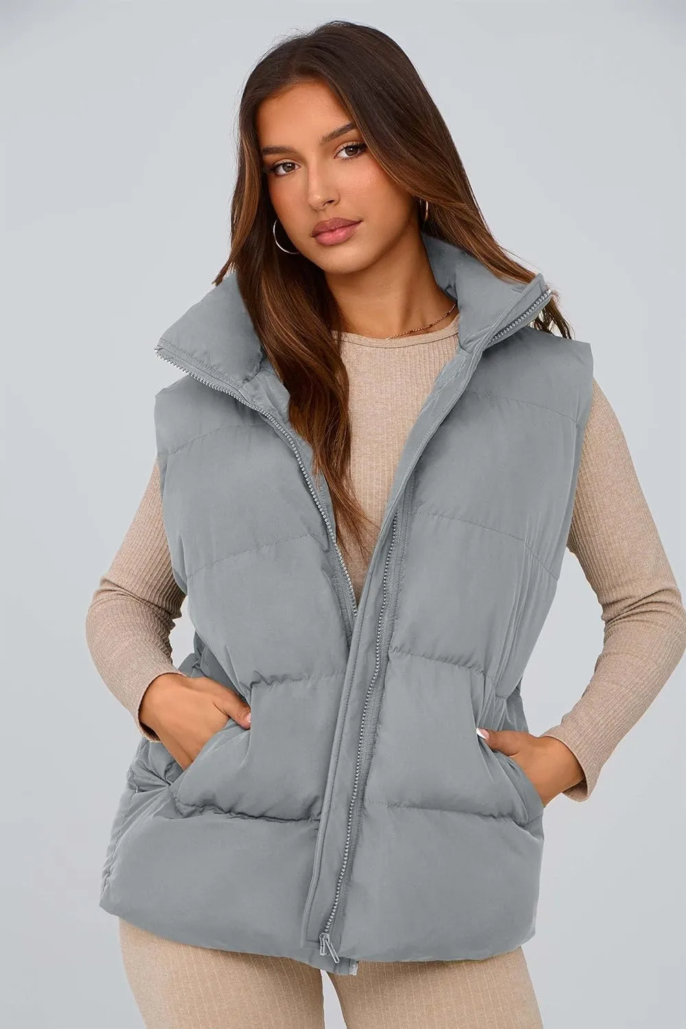 PRETTYGARDEN Women's Puffer Jacket Vests Casual Sleeveless Stand Collar Zip Up Coats Warm Winter Outerwear