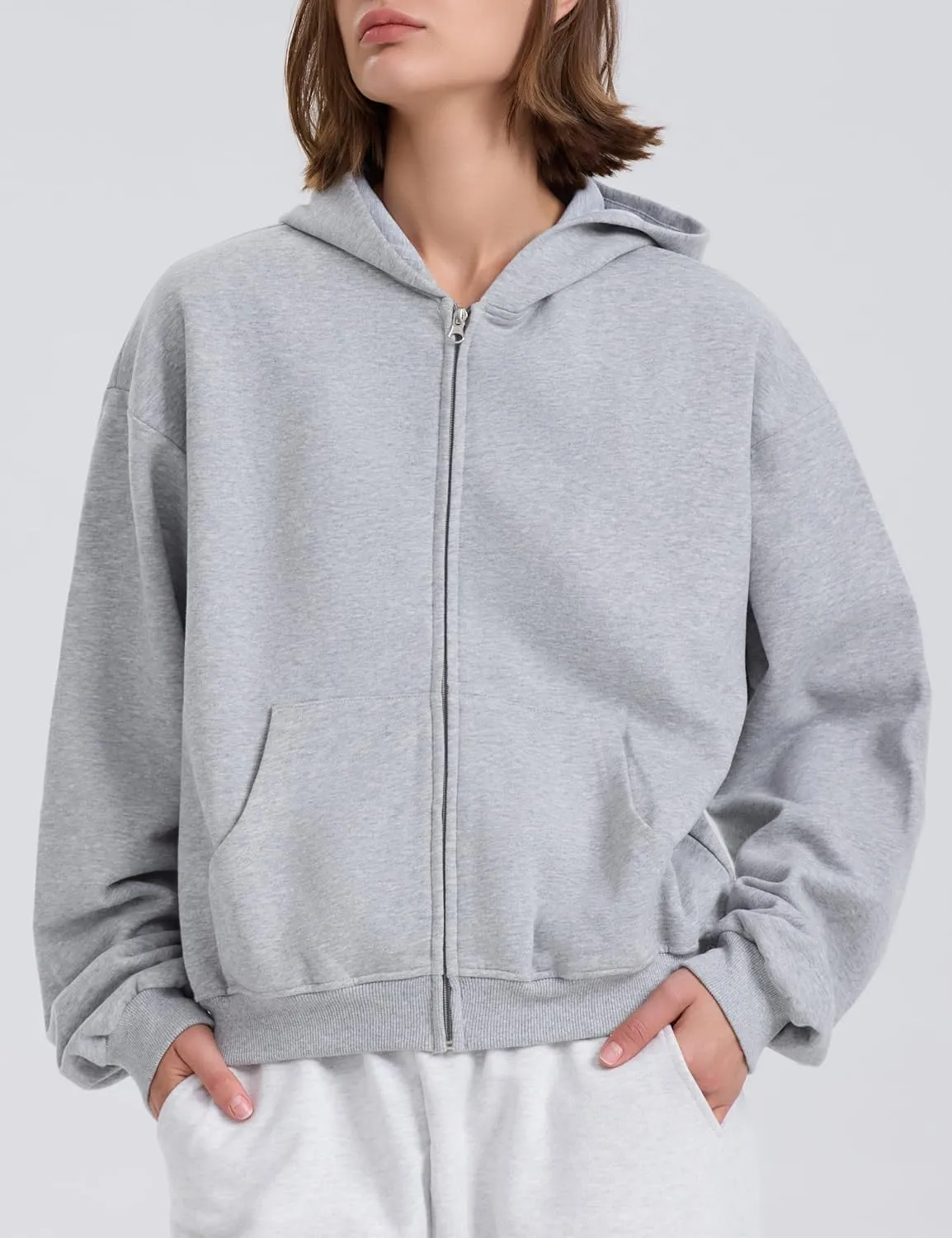 PrettyGuide Women's Zip Up Hoodies Casual Long Sleeve Fleece Cropped Sweatshirts Jackets with Pocket