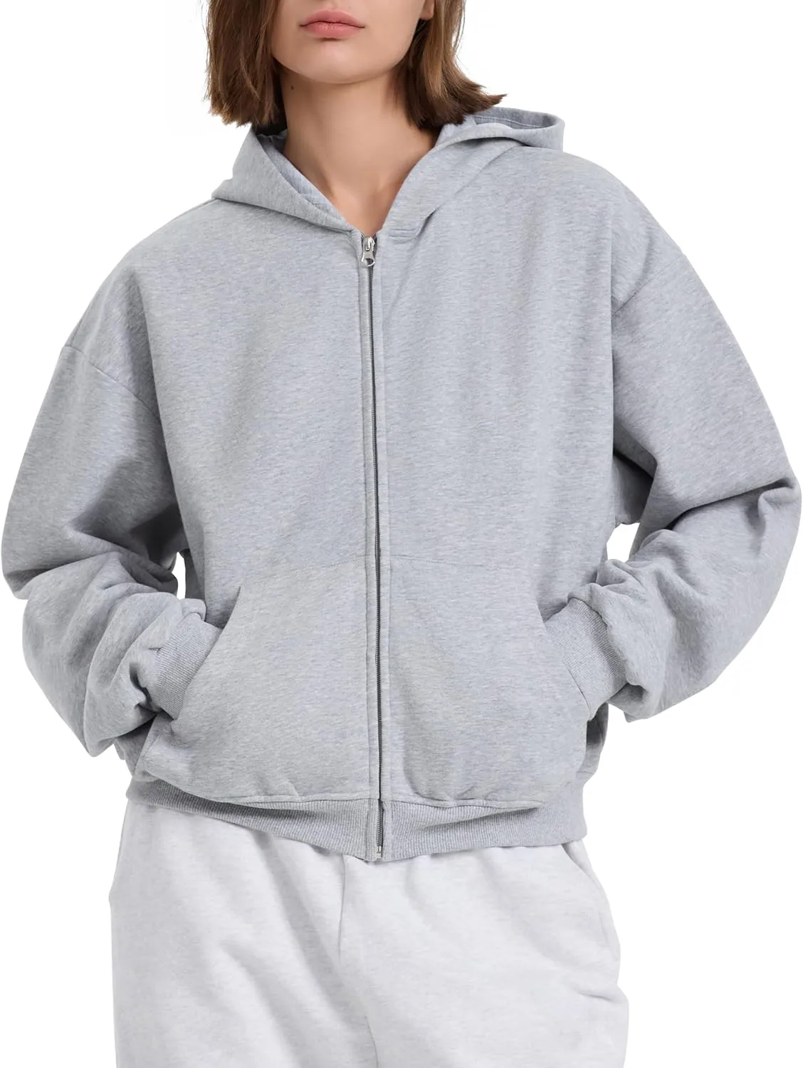 PrettyGuide Women's Zip Up Hoodies Casual Long Sleeve Fleece Cropped Sweatshirts Jackets with Pocket
