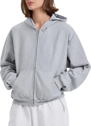 PrettyGuide Women's Zip Up Hoodies Casual Long Sleeve Fleece Cropped Sweatshirts Jackets with Pocket