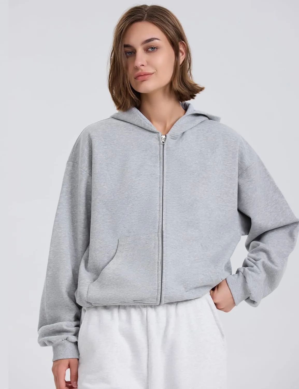 PrettyGuide Women's Zip Up Hoodies Casual Long Sleeve Fleece Cropped Sweatshirts Jackets with Pocket