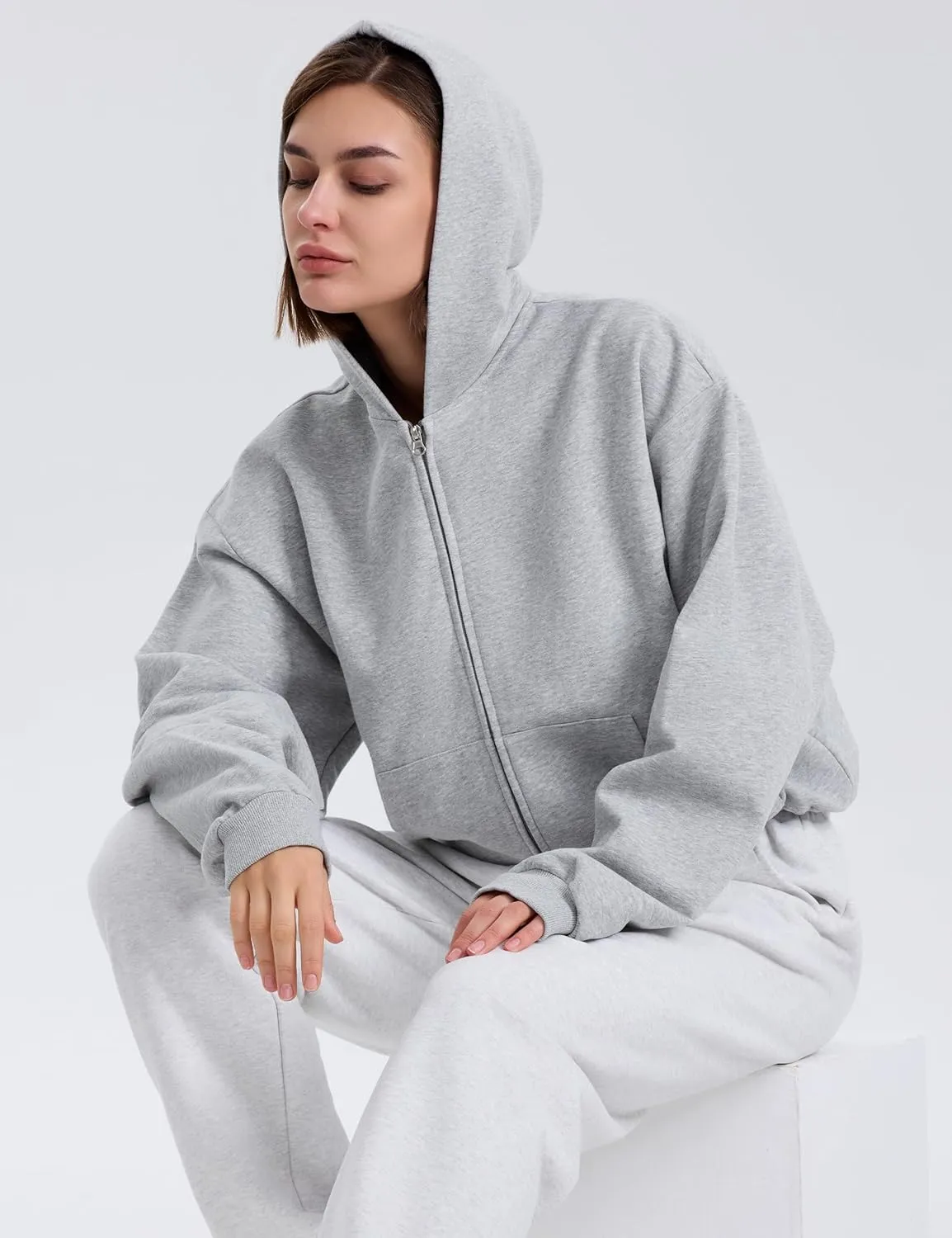 PrettyGuide Women's Zip Up Hoodies Casual Long Sleeve Fleece Cropped Sweatshirts Jackets with Pocket