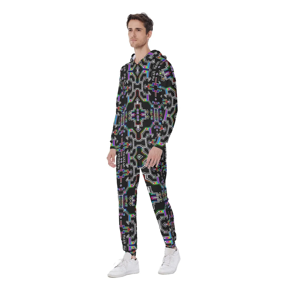 Prismatic Grid Men's Hooded Jumpsuit / Bodysuit / Onesie
