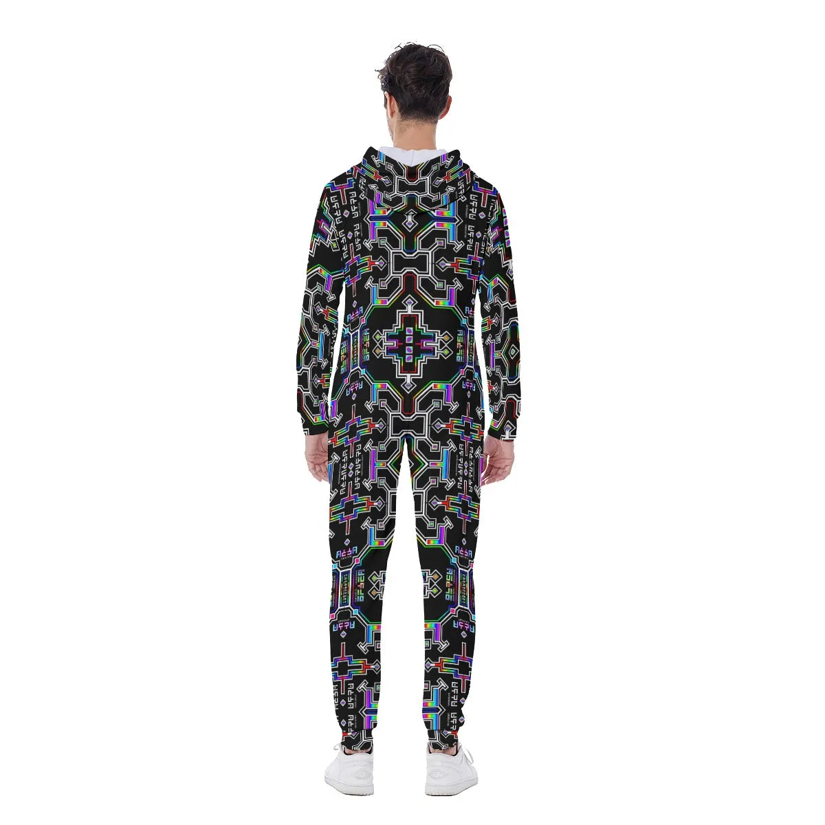 Prismatic Grid Men's Hooded Jumpsuit / Bodysuit / Onesie