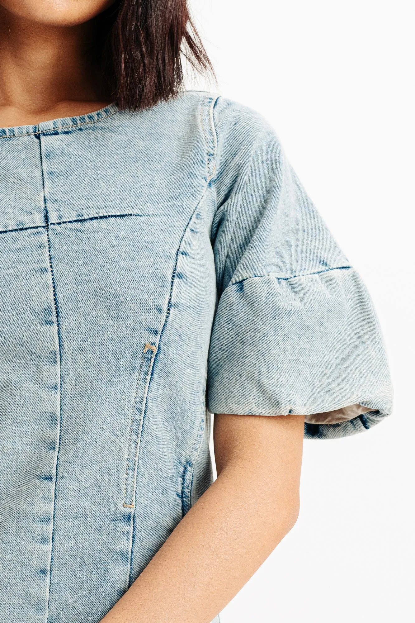 Puff Sleeve Denim Dress